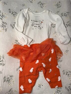 Carter's Halloween Bodysuit & Orange Ghost Tulle Leggings Set